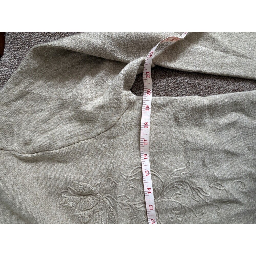 Oatmeal Heathered knit Cardigan Boho Sweater Grandma Bottoms Front Pockets L - Picture 13 of 14